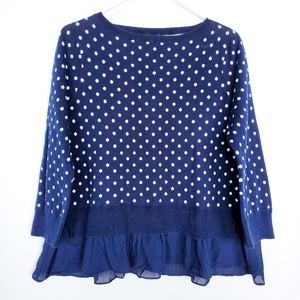 Chaps Navy Blue & White Polka Dots Knitted Top (PL)